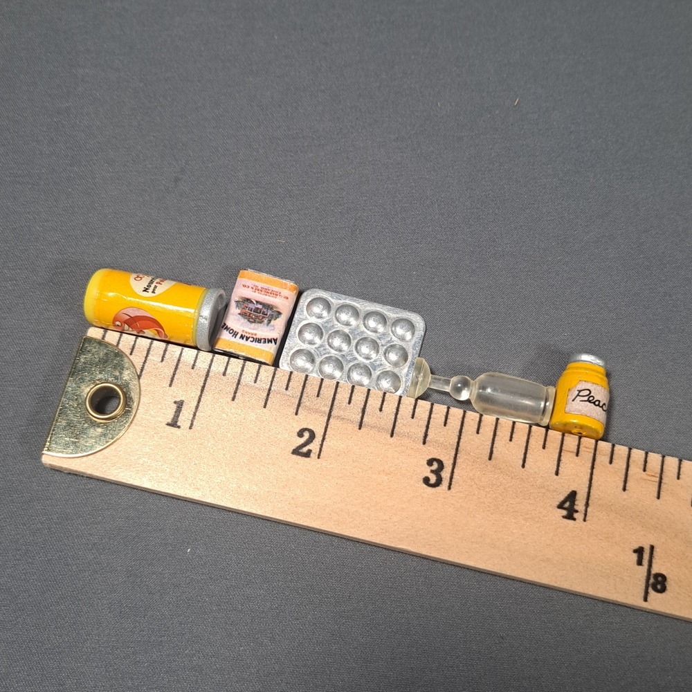VTG Dollhouse Kitchen Miniatures Lot Copper Pots Food Cans Muffin Tin Diorama - Picture 4 of 4